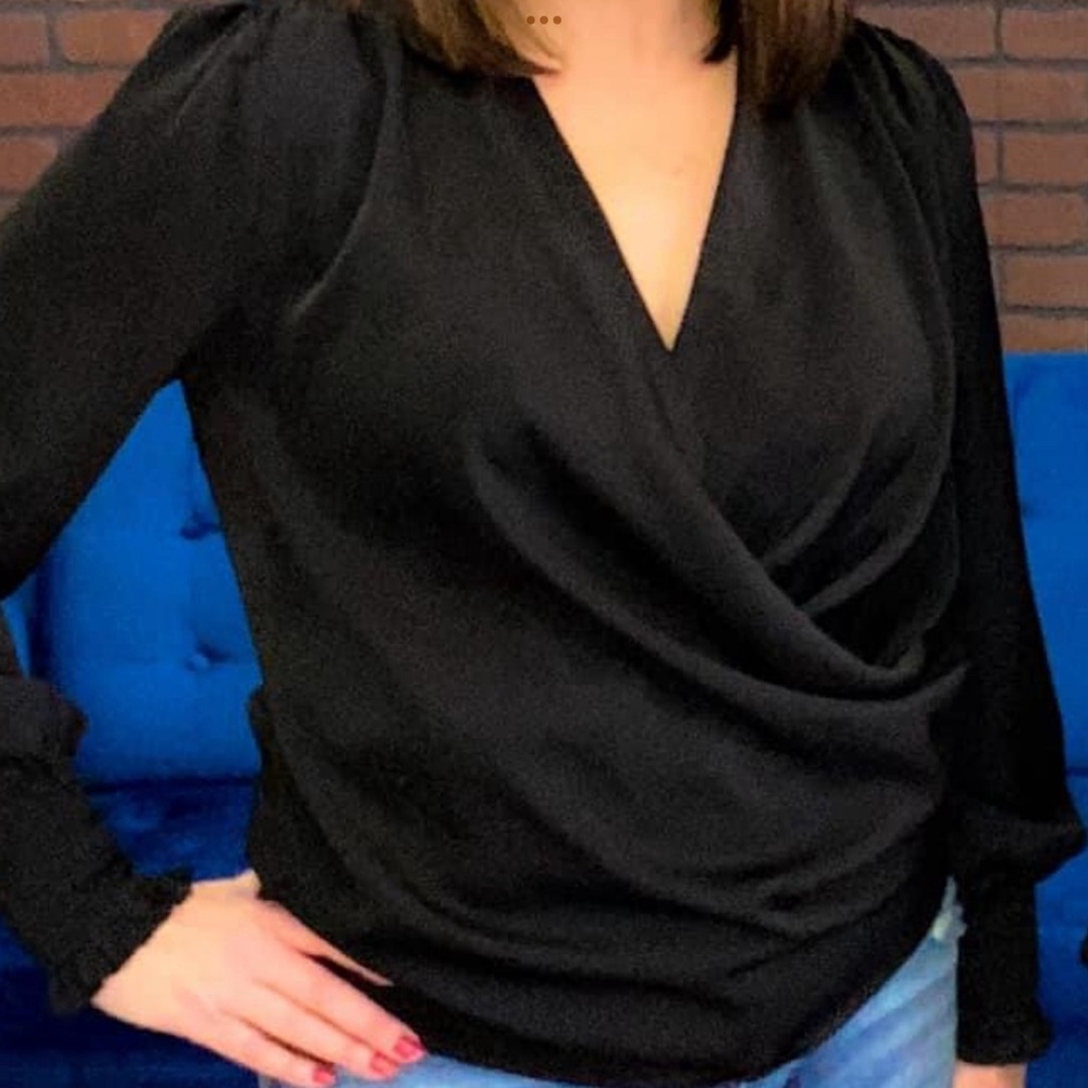 Black silk crossover blouse